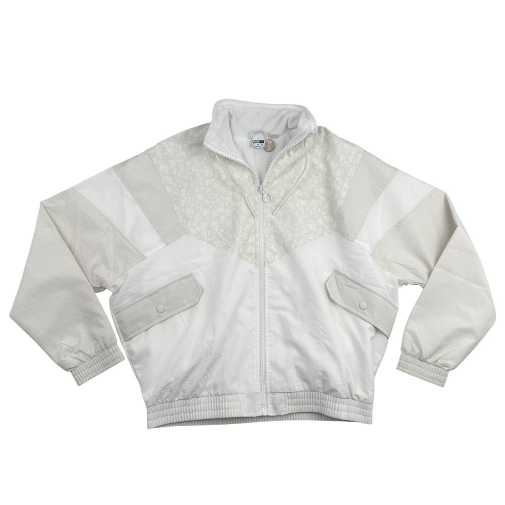 Puma Full Zip Track Jacket White-on-White Animal Print Windbreaker Sporty Golf